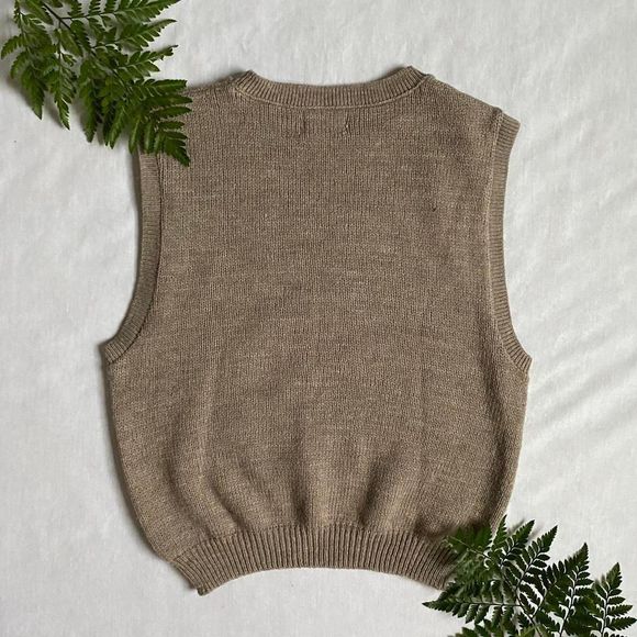 Vintage tan & blue sweater vest - Picture 2 of 4